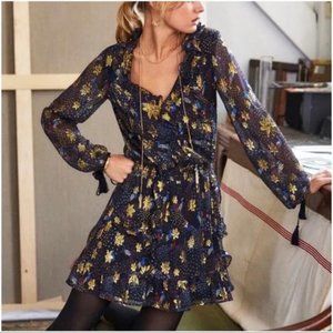 Sezane Dalhia Golden Peacock Dress Size 8